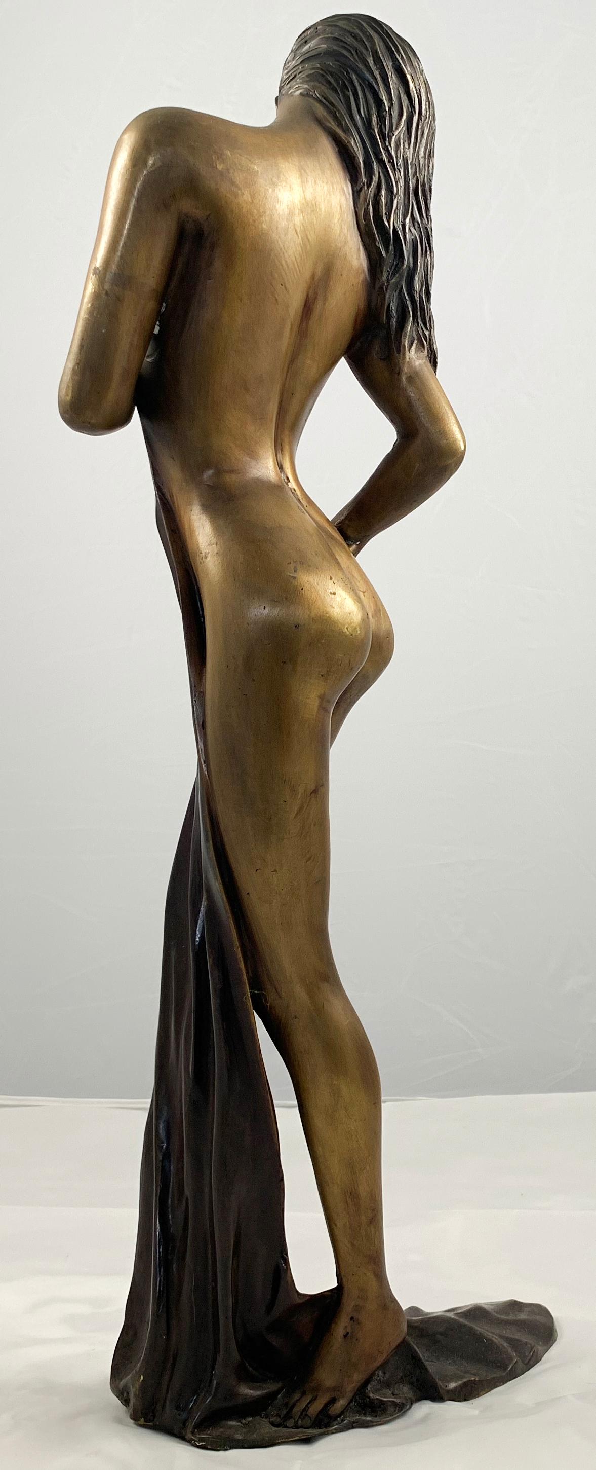 French 20th Century Bronze of a Semi-Nude Woman Draped in Robes For Sale
