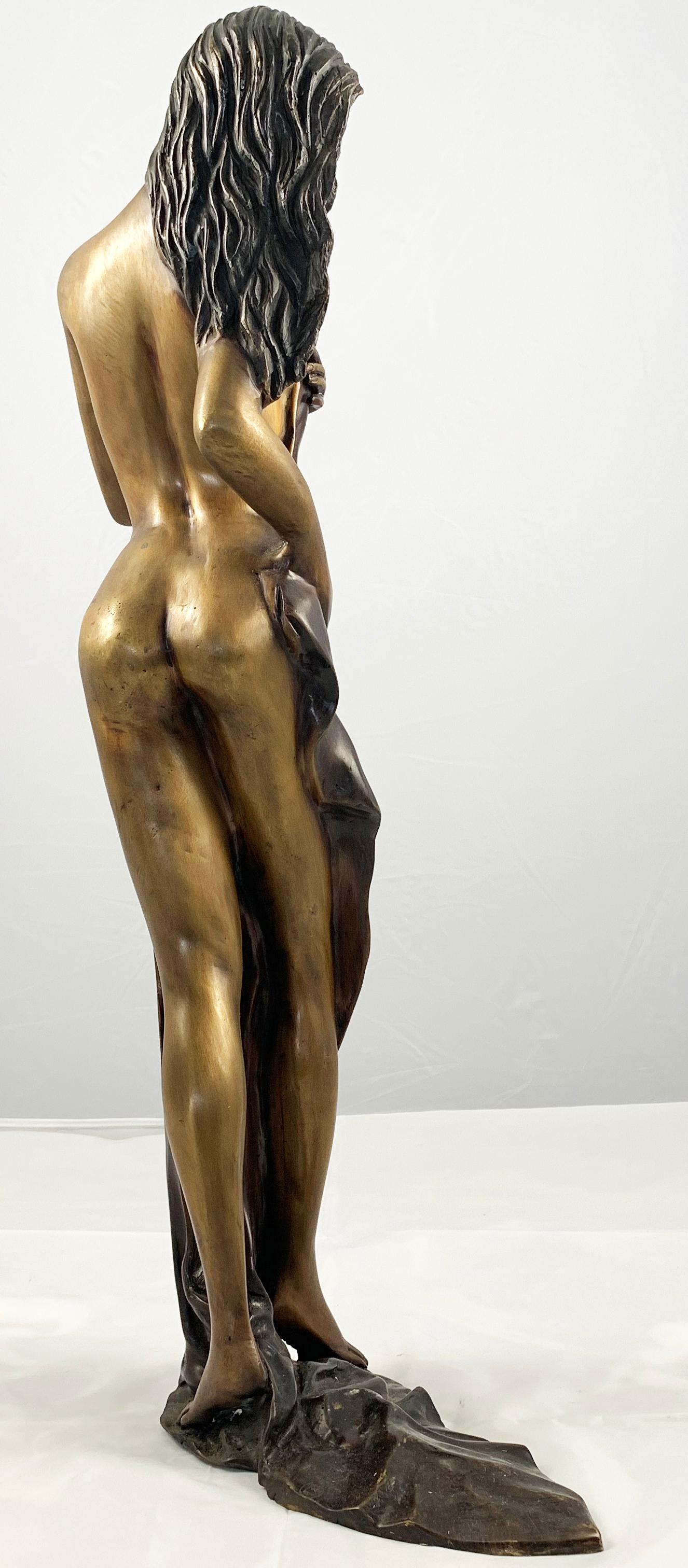 Hand-Crafted 20th Century Bronze of a Semi-Nude Woman Draped in Robes For Sale