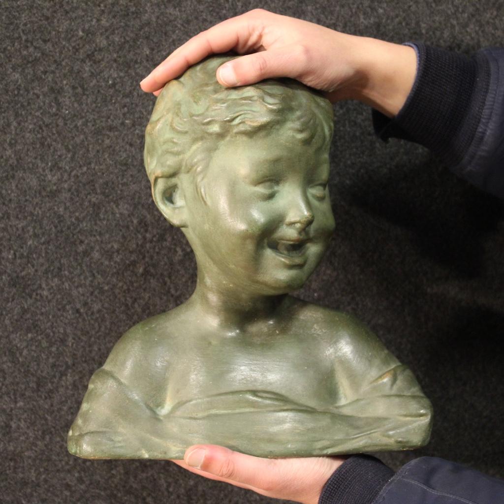 20th Century Bronze Painted Terracotta Italian Child Bust Sculpture, 1920s In Good Condition For Sale In Vicoforte, Piedmont
