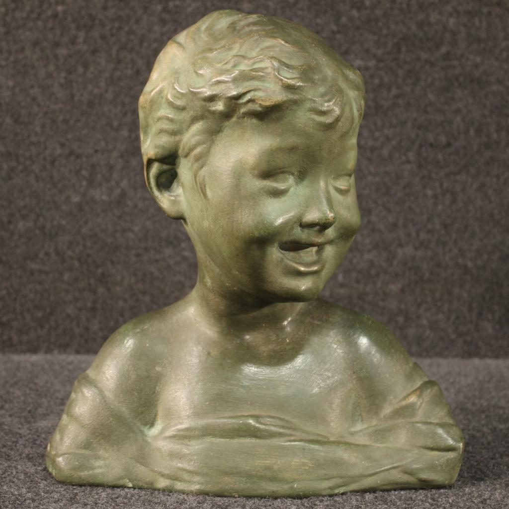 Early 20th Century 20th Century Bronze Painted Terracotta Italian Child Bust Sculpture, 1920s For Sale