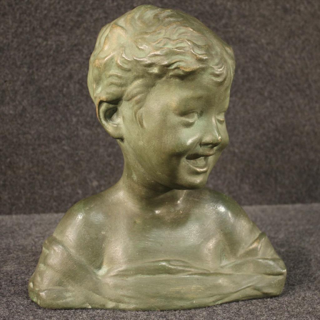 20th Century Bronze Painted Terracotta Italian Child Bust Sculpture, 1920s For Sale 3