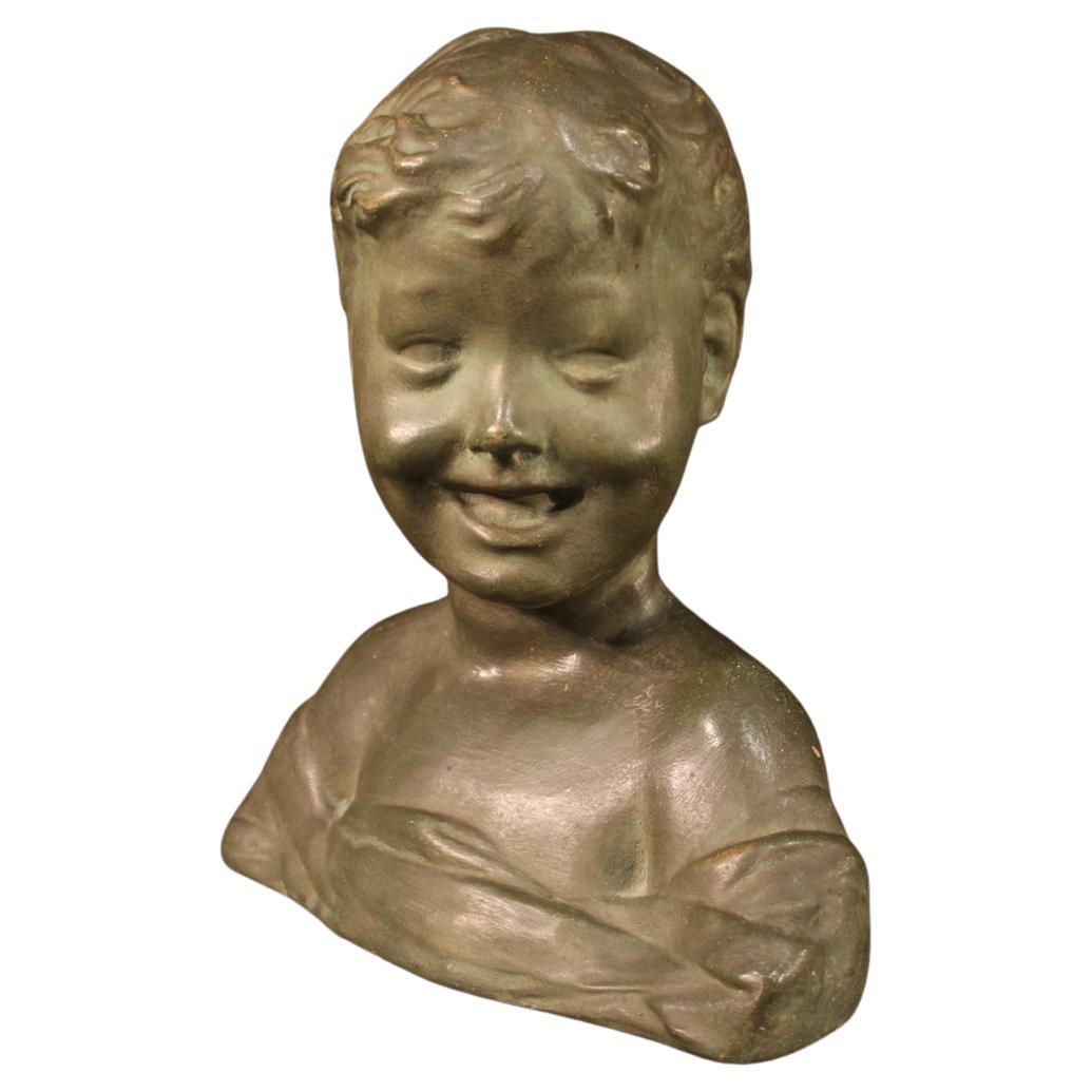 20th Century Bronze Painted Terracotta Italian Child Bust Sculpture, 1920s