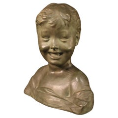Antique 20th Century Bronze Painted Terracotta Italian Child Bust Sculpture, 1920s