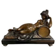 20th Century Bronze Reclining Nude Bacchante Signed SHABTAI, Marble Base