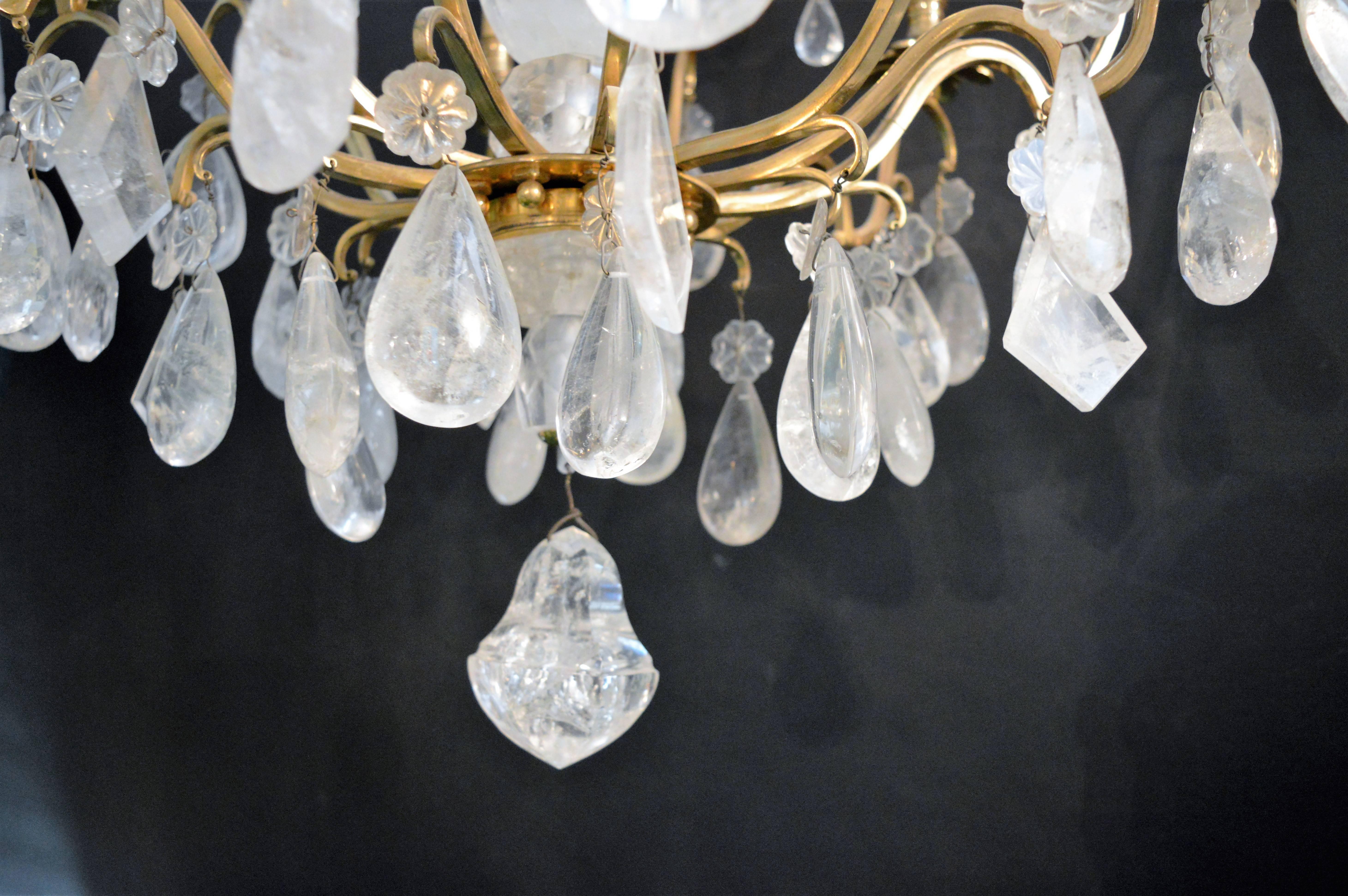 20th Century Bronze Rock Crystal Chandelier In Good Condition For Sale In Los Angeles, CA