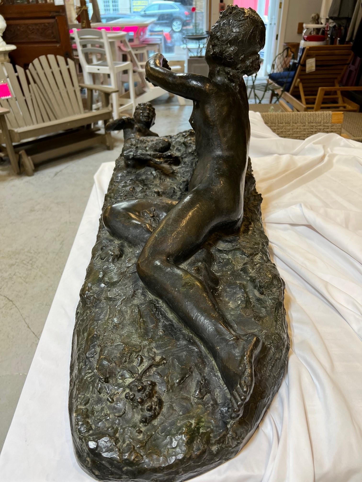 20th Century Bronze Sculpture Nymph Feeding Baby Satyr by George Conlon     For Sale 8