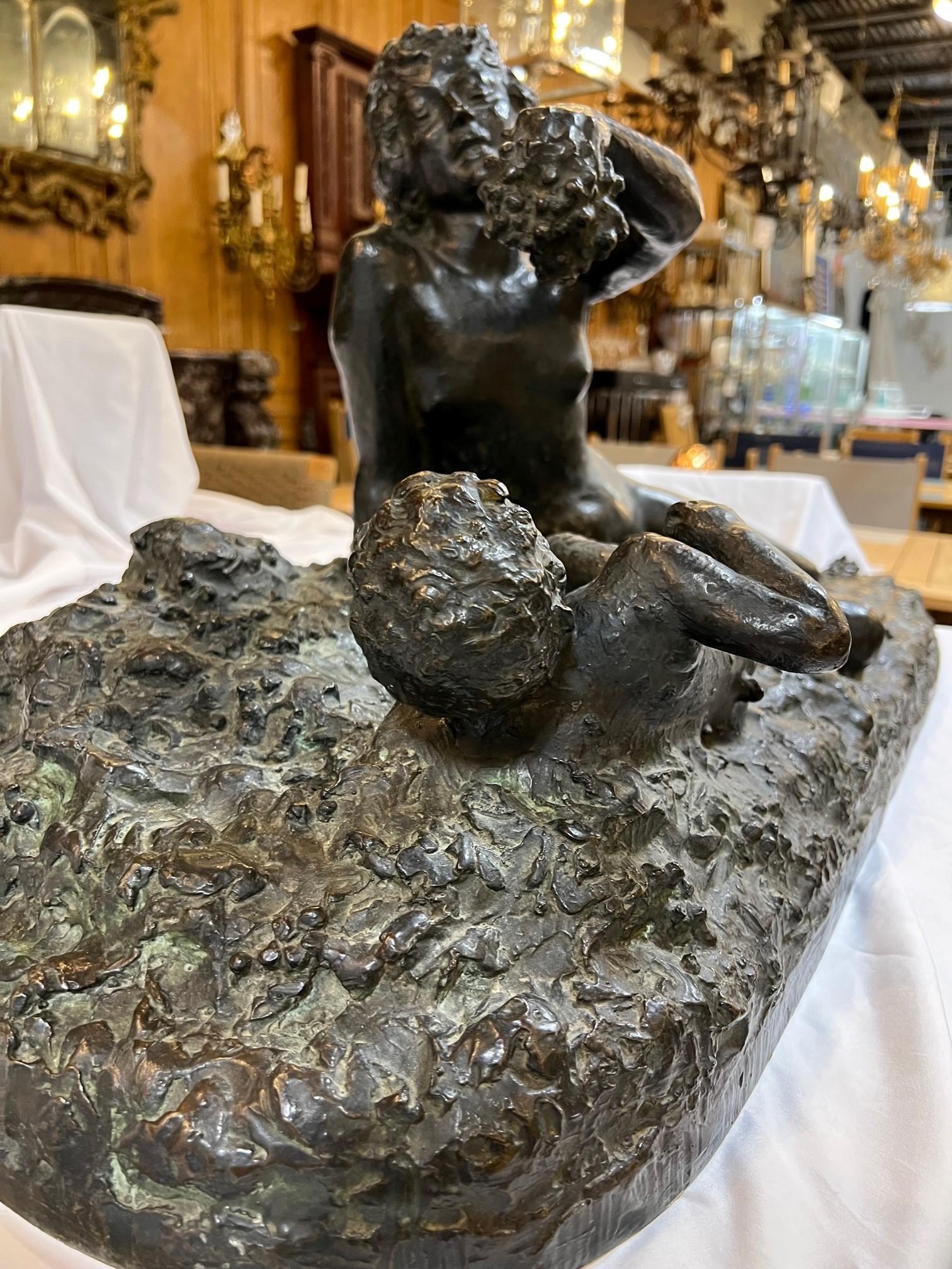  20th Century Bronze Sculpture Nymph Feeding Baby Satyr by George Conlon     For Sale 2