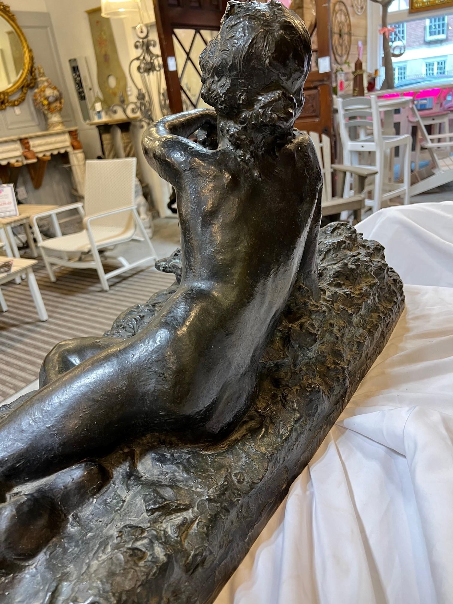  20th Century Bronze Sculpture Nymph Feeding Baby Satyr by George Conlon     For Sale 4