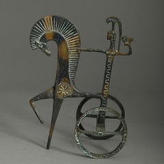 20th Century Bronze Sculpture of a Greek Warrior with Horse and Chariot
