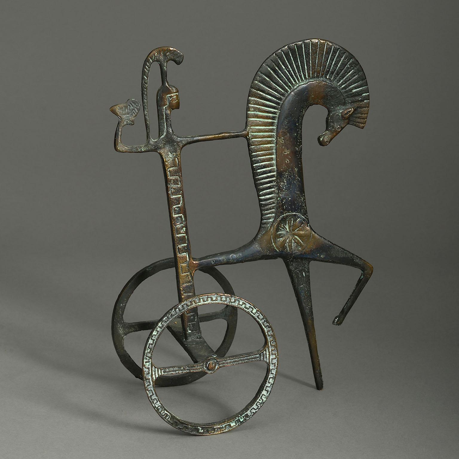 Bronzeskulptur eines griechischen Kriegers mit Pferd und Chariot aus dem 20. Jahrhundert (Klassisch-griechisch) im Angebot