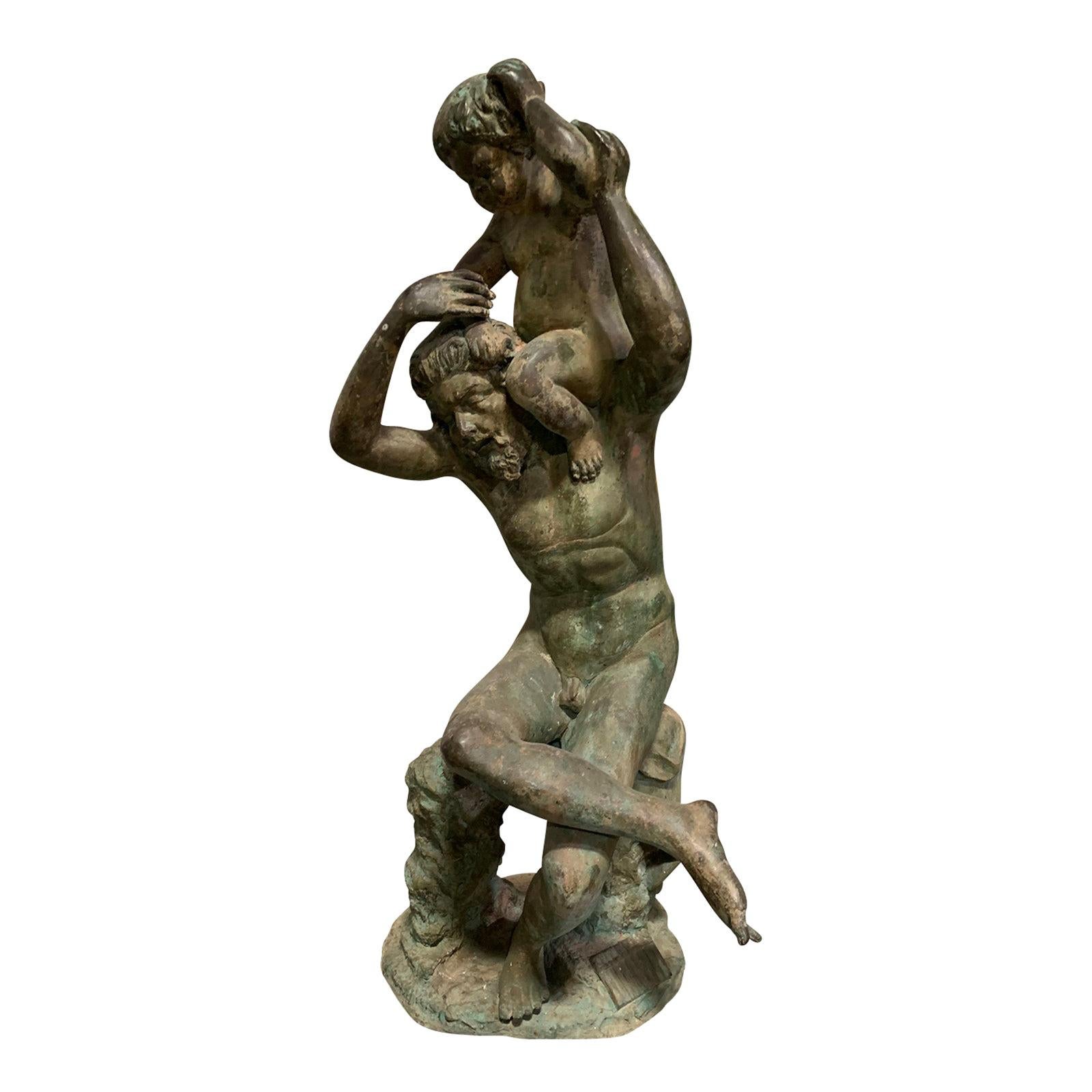 20th Century Bronze Sculpture of Man with Boy on Shoulders
