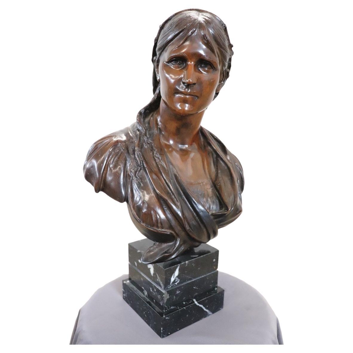 20th Century Bronze Sculpture Signed, Bust of a Young Woman