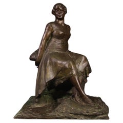 Antique 20th Century Bronze Signed Astorri Woman Sculpture Dated 1925
