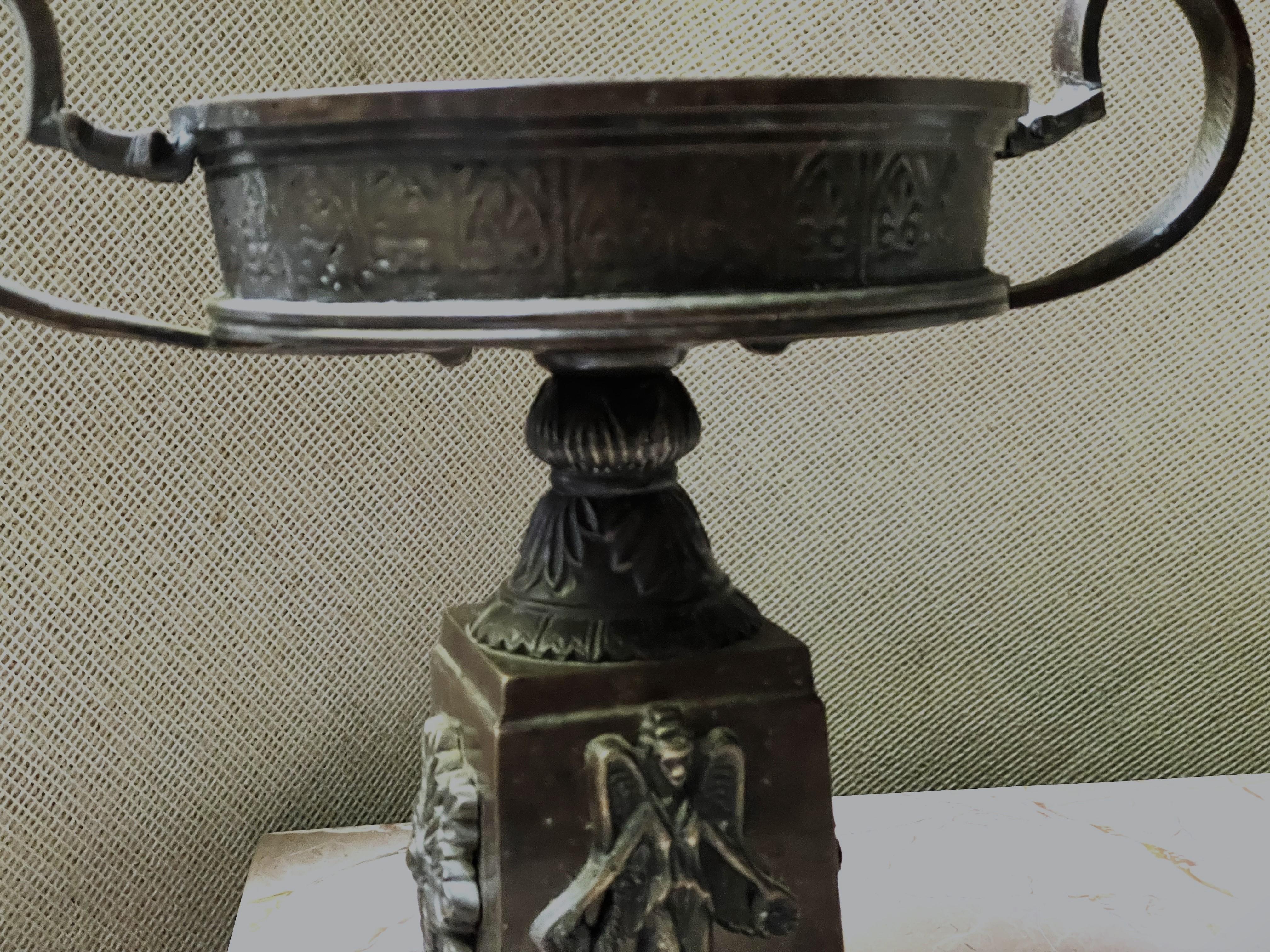 20th Century Bronze Tazza Urn Centerpiece Fruit/Flower Bowl Raised Angel  In Good Condition For Sale In Clifton Forge, VA