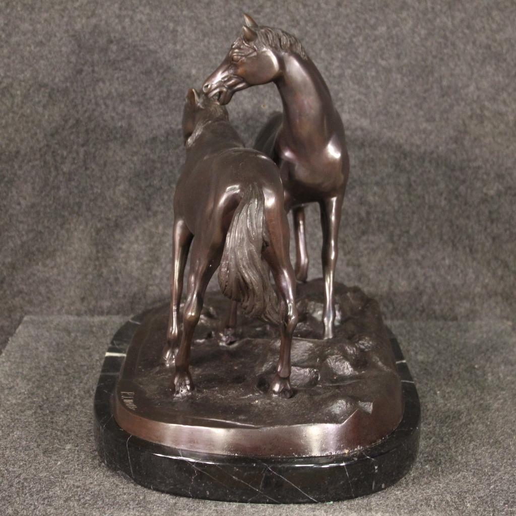 20th Century Bronze With Marble Base French Horses Sculpture, 1980 7