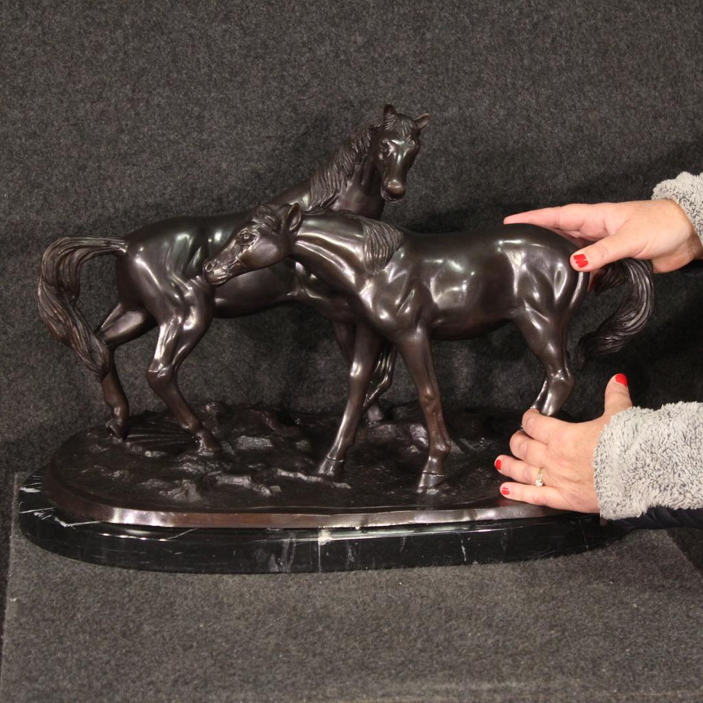 20th Century Bronze With Marble Base French Horses Sculpture, 1980 9