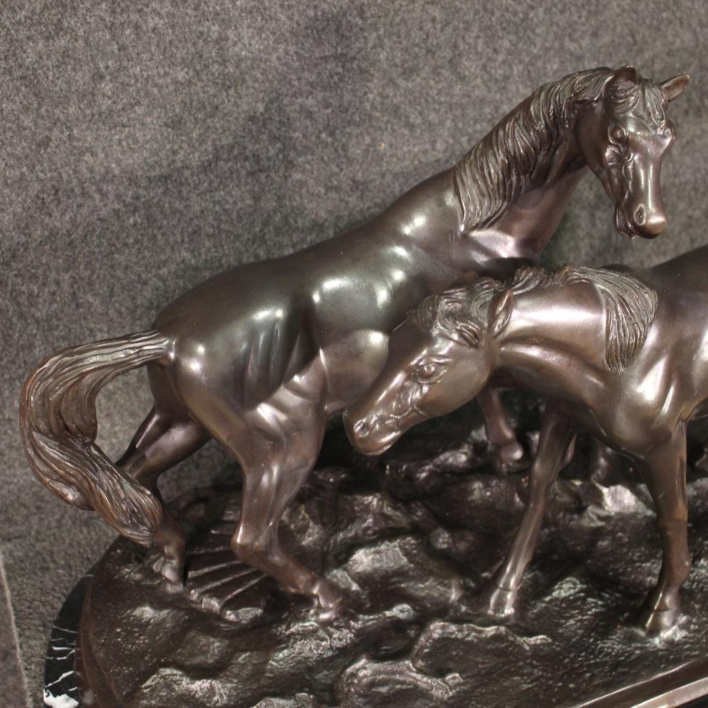 20th Century Bronze With Marble Base French Horses Sculpture, 1980 2