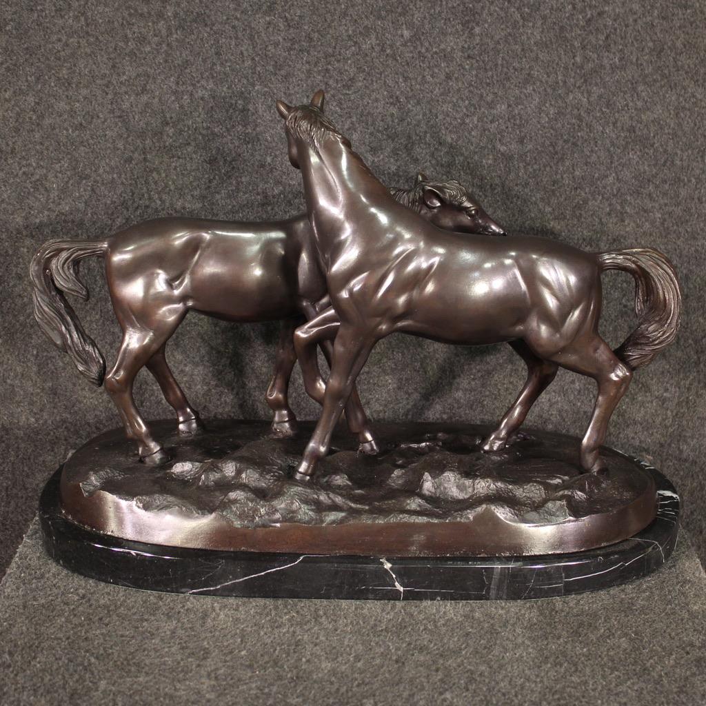 20th Century Bronze With Marble Base French Horses Sculpture, 1980 4