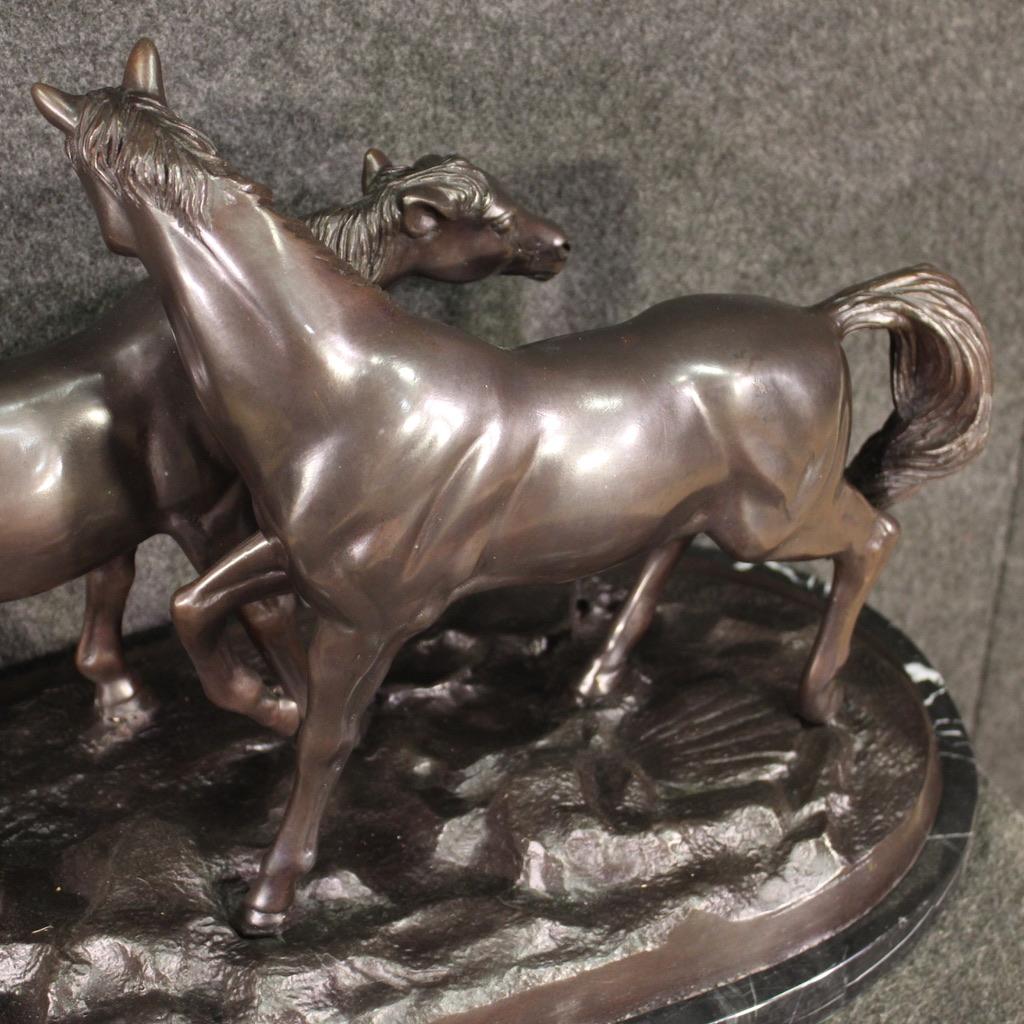 20th Century Bronze With Marble Base French Horses Sculpture, 1980 5
