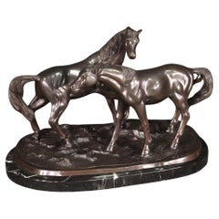20th Century Bronze With Marble Base French Horses Sculpture, 1980