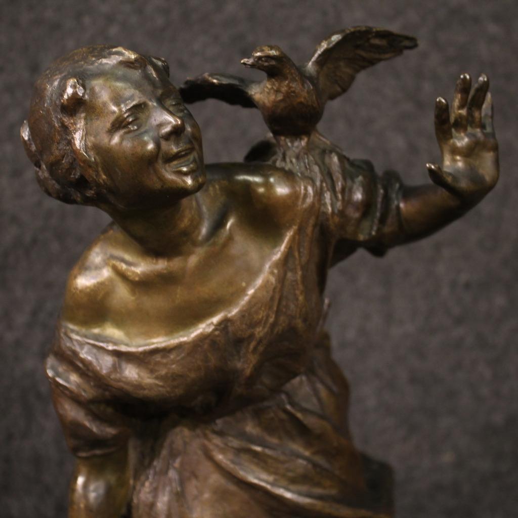 Mid-20th Century 20th Century Bronze with Marble Base Peasant Italian Sculpture, 1930s For Sale