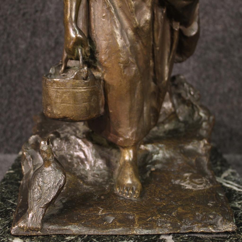 20th Century Bronze with Marble Base Peasant Italian Sculpture, 1930s For Sale 2