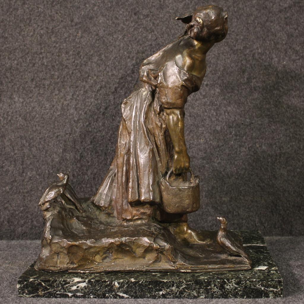 20th Century Bronze with Marble Base Peasant Italian Sculpture, 1930s For Sale 3