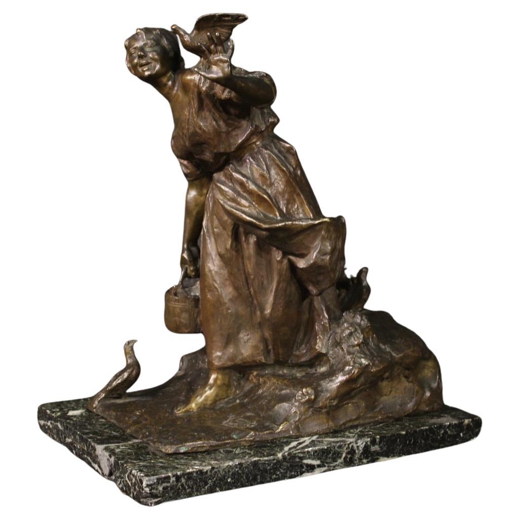 20th Century Bronze with Marble Base Peasant Italian Sculpture, 1930s For Sale
