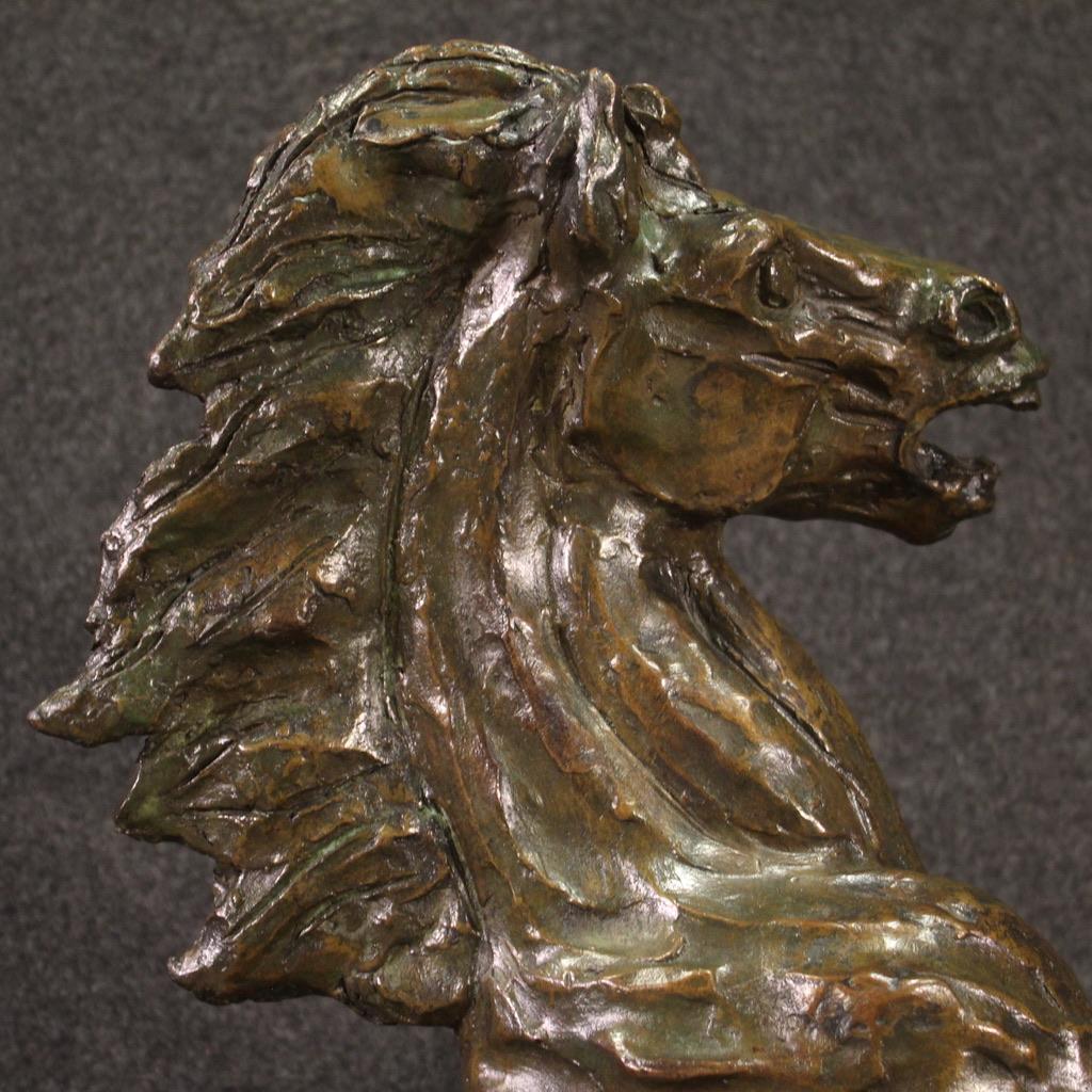 20th Century Bronze with Wood Base Horse Italian Signed Sculpture, 1980 6