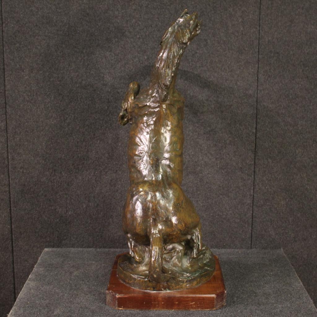 20th Century Bronze with Wood Base Horse Italian Signed Sculpture, 1980 7