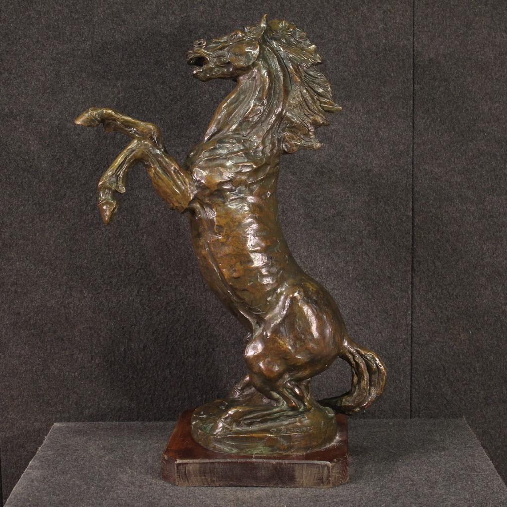 Late 20th Century 20th Century Bronze with Wood Base Horse Italian Signed Sculpture, 1980