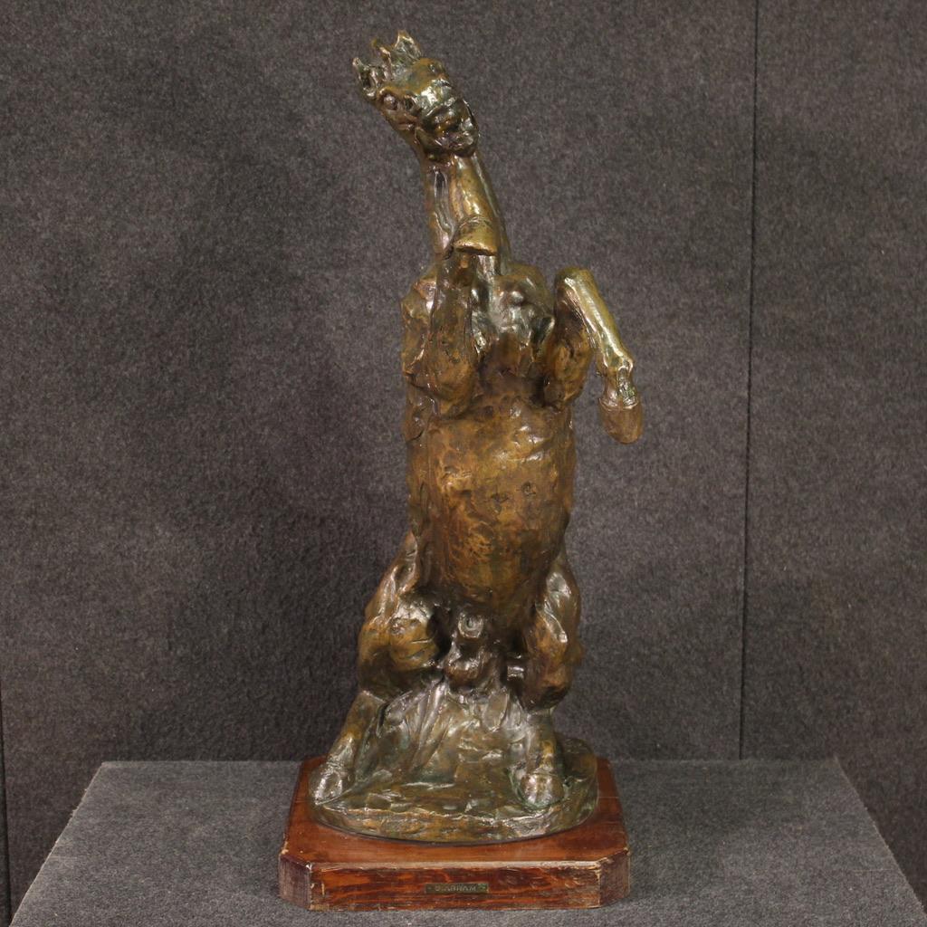 20th Century Bronze with Wood Base Horse Italian Signed Sculpture, 1980 2