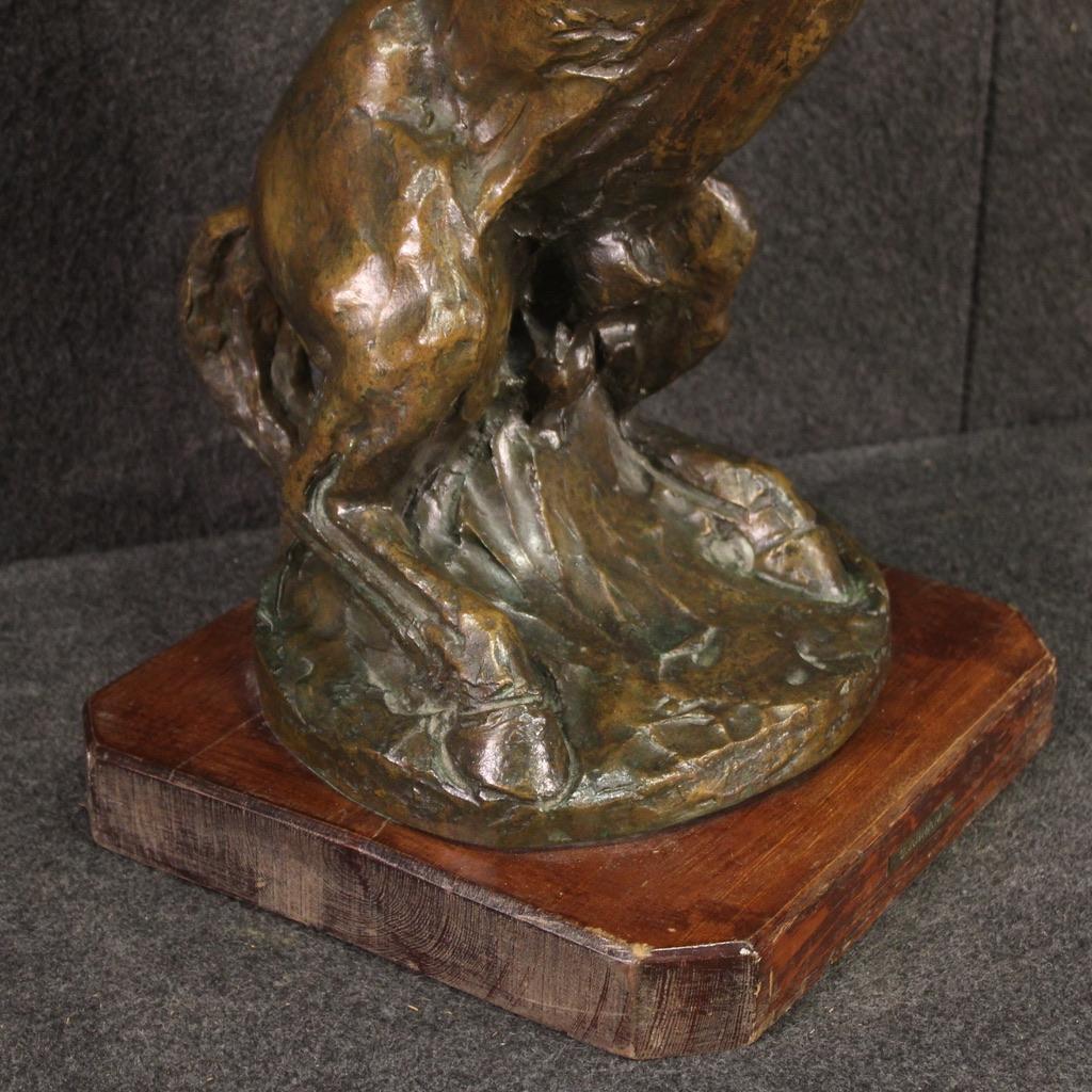 20th Century Bronze with Wood Base Horse Italian Signed Sculpture, 1980 4