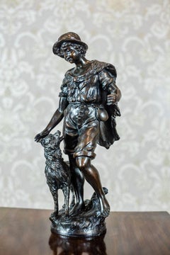 20th Century Bronzed Figurine of a Shepherd, H. F. Moreau