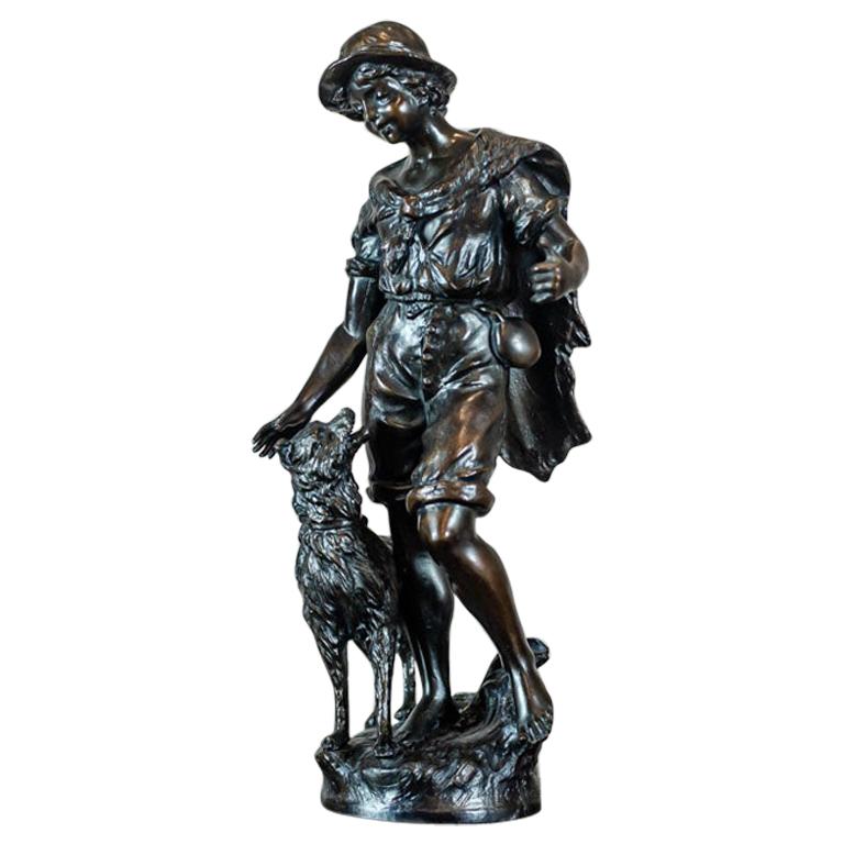 20th Century Bronzed Figurine of a Shepherd, H. F. Moreau For Sale