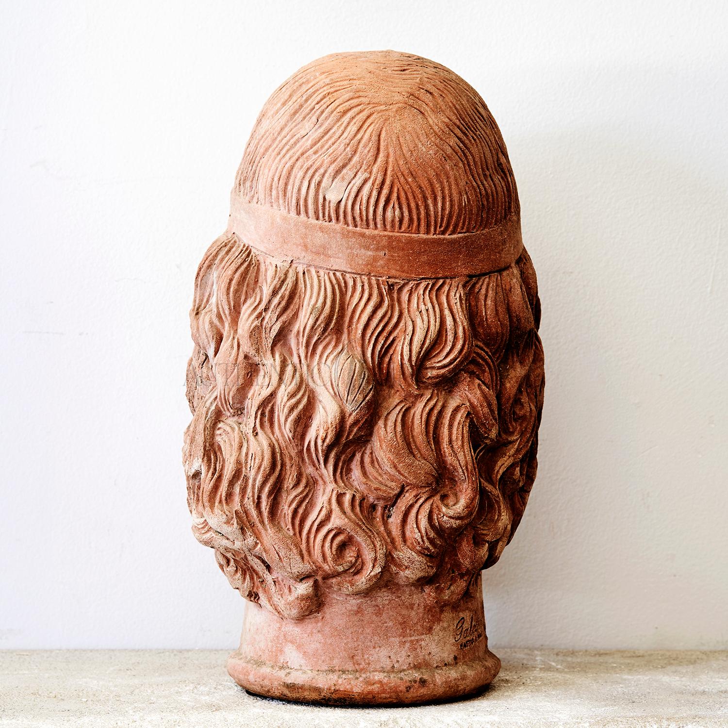 Hand-Crafted 20th Century Italian Bronzo Di Riace Head - Vintage Terra Cotta Sculpture, Décor For Sale