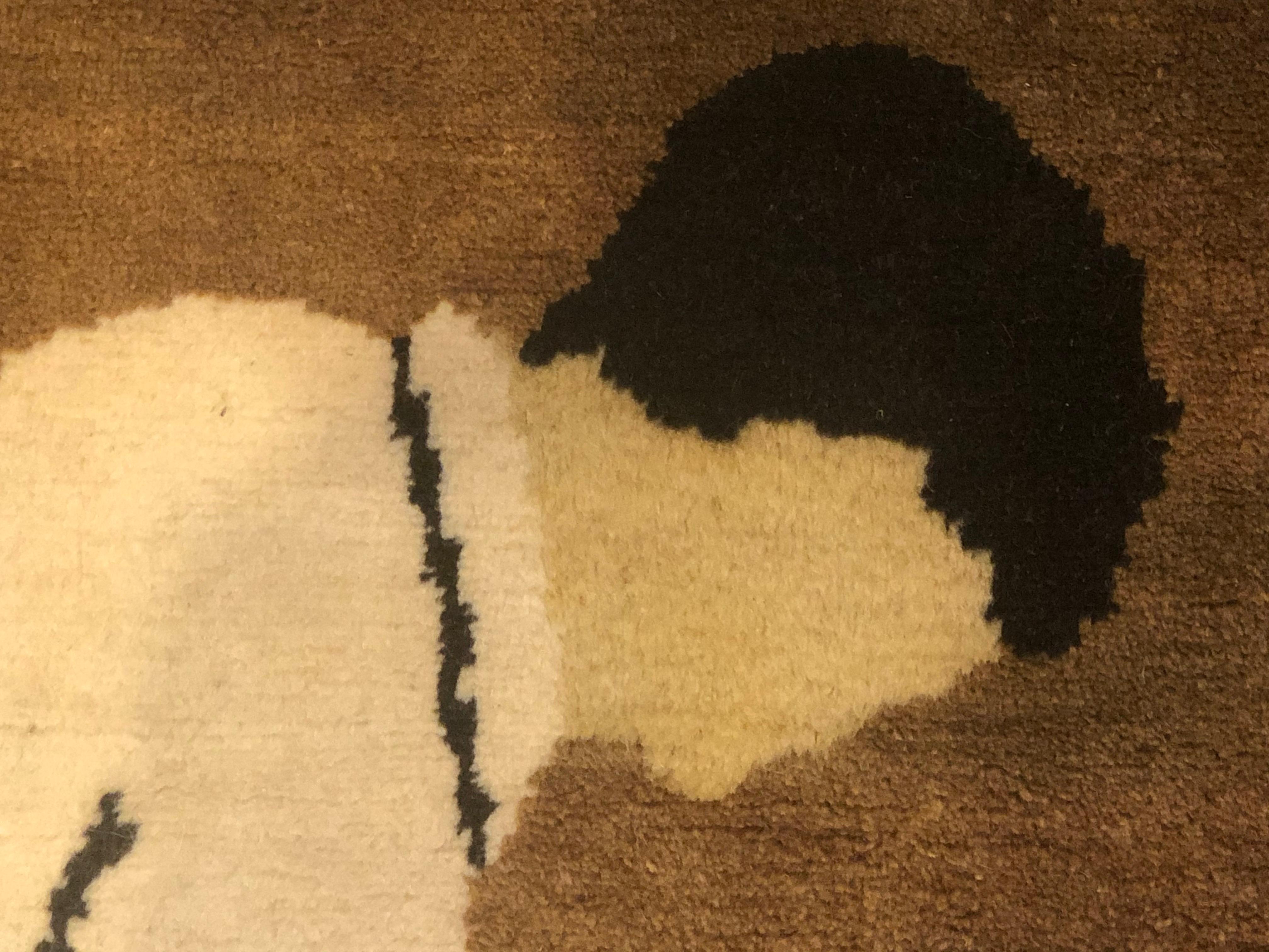 tapis turc en laine nouée à la main:: 20e siècle:: brun et beige:: joueur de golf:: 1970 en vente 1