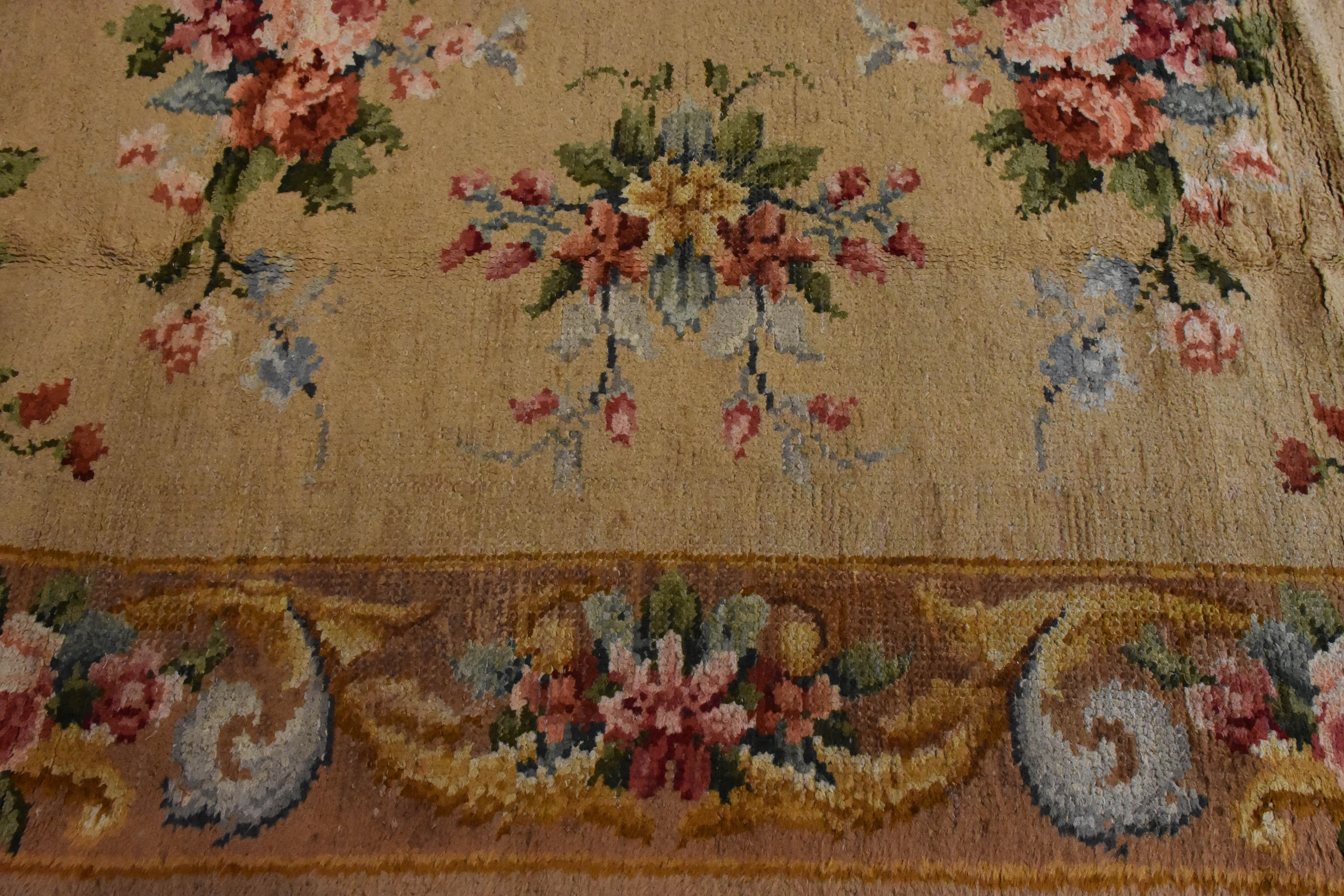 20th Century, Brown and Floreal Motifs Savonerie French Rug, ca 1920 For Sale 1