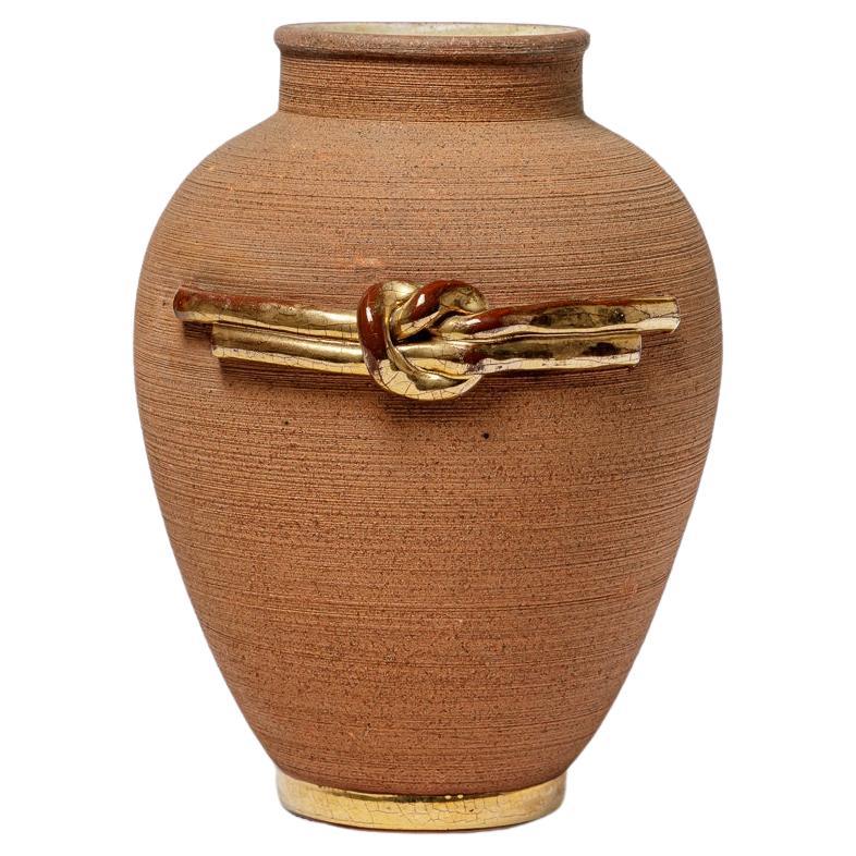 20th century brown and gold french art deco ceramic vase circa 1940 26 cm
