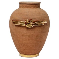 20th century brown and gold french art deco ceramic vase circa 1940 26 cm