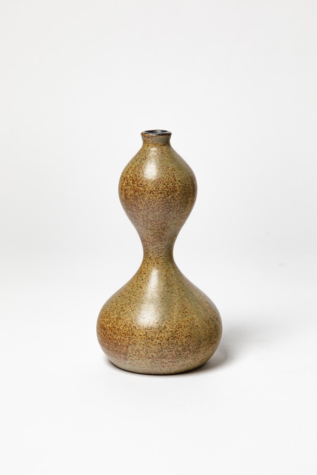 Mid-Century Modern 20TH CENTURY DESIGN Vase en céramique design brun et gris pièce unique de Jacques Lacheny en vente