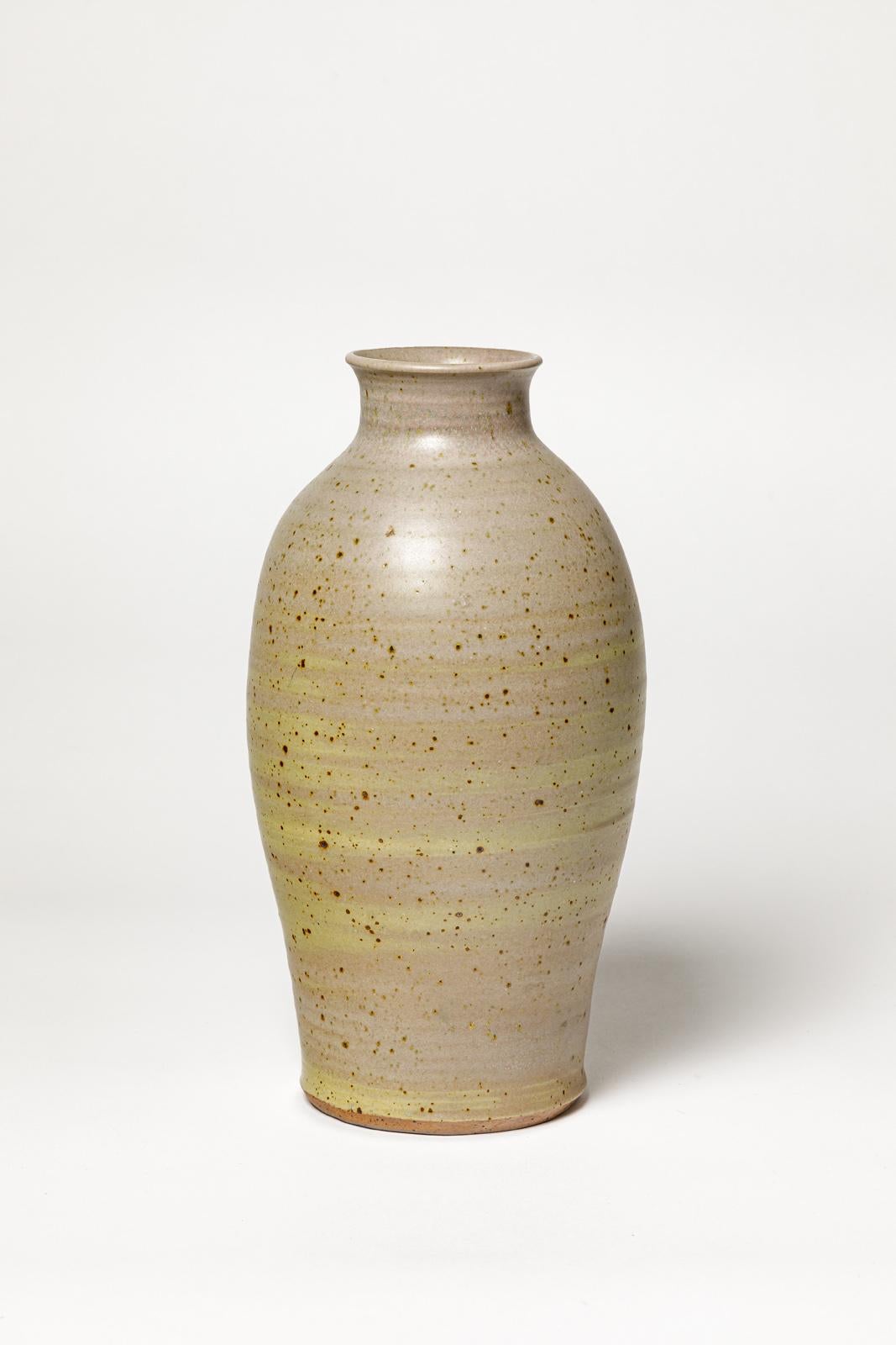 Mid-Century Modern 20th century brown and purple stoneware ceramic vase by Denis Goudenhooft 1970 For Sale