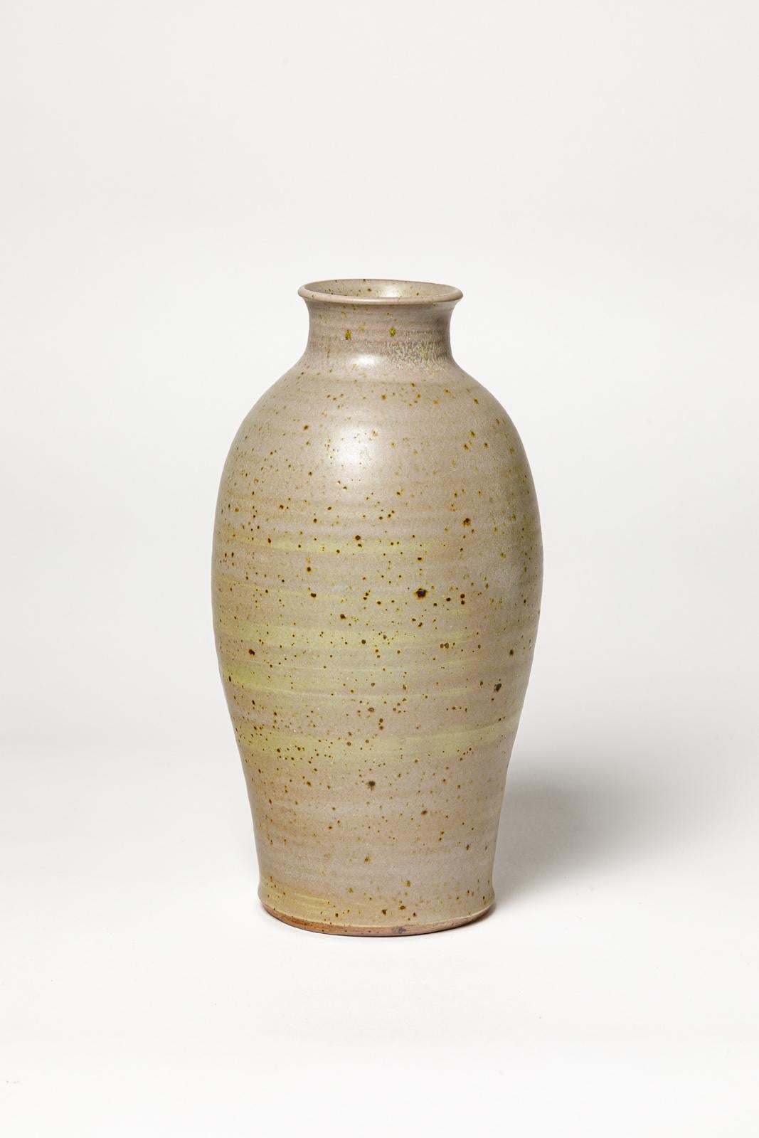 Français Vase en céramique en grès brun et violet du 20e siècle par Denis Goudenhooft 1970 en vente