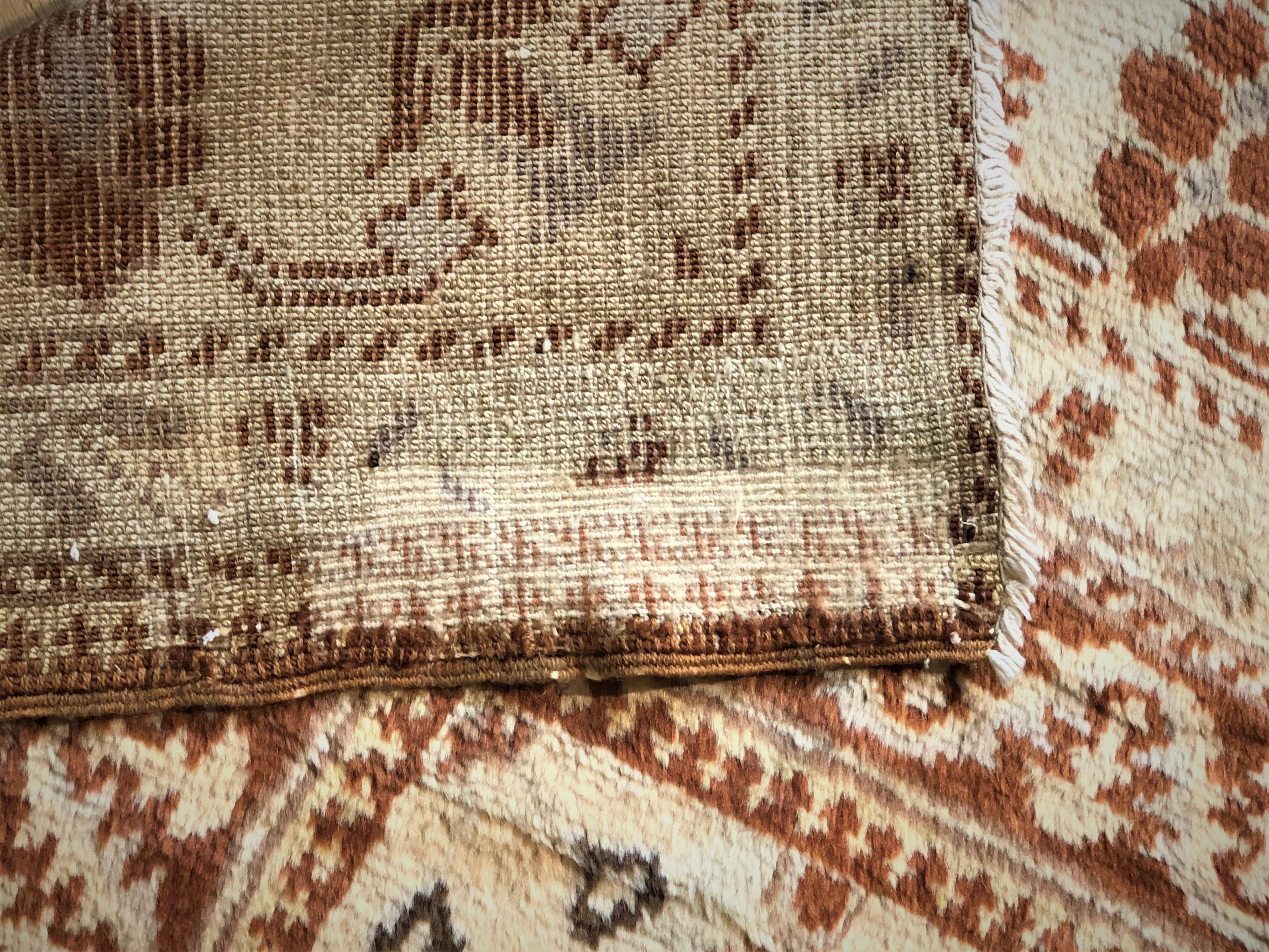 20th Century Brown and Yellow Mohair Wool Medallion Turkish Oushak, ca 1920 For Sale 10