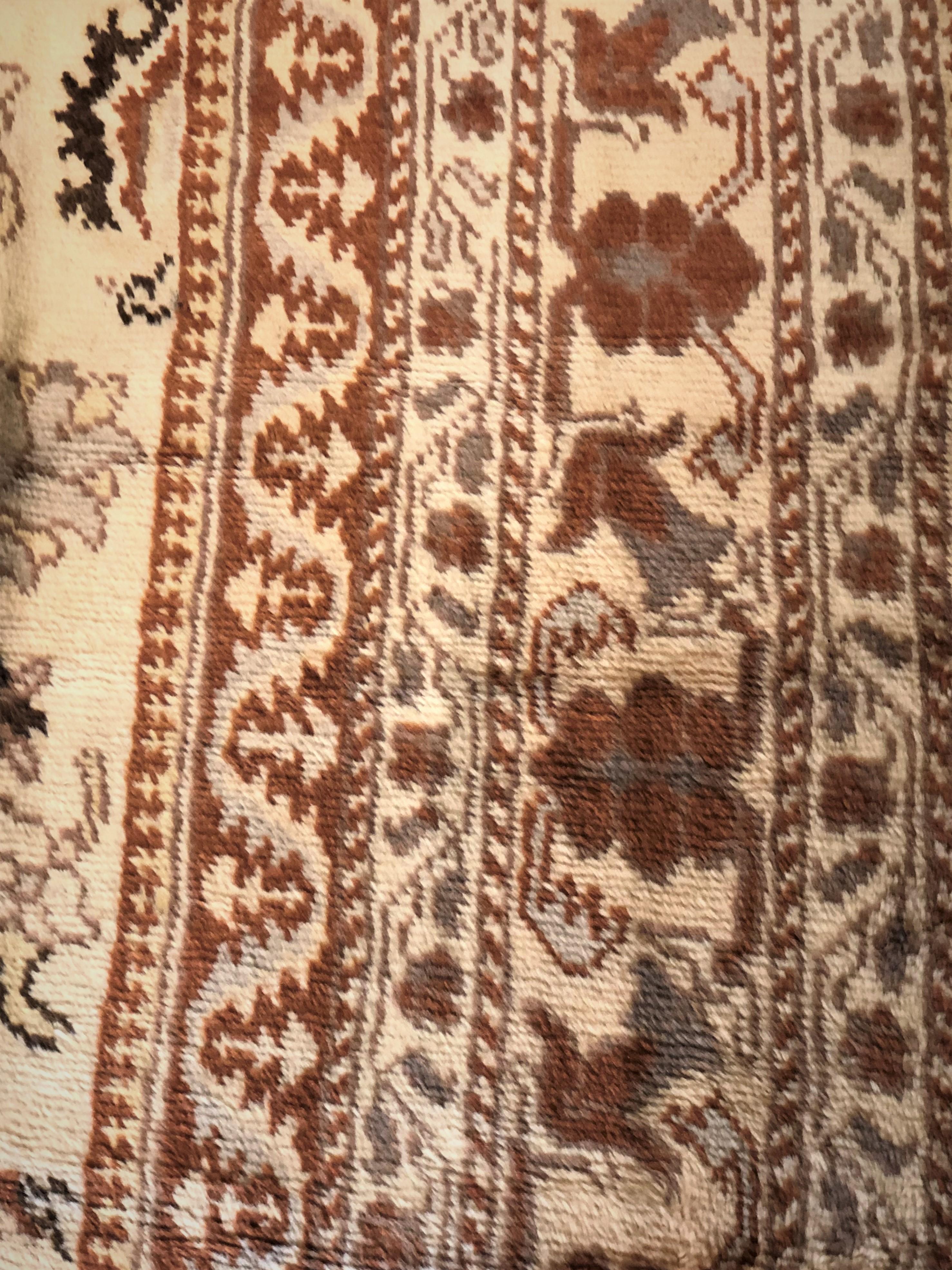 20th Century Brown and Yellow Mohair Wool Medallion Turkish Oushak, ca 1920 For Sale 3