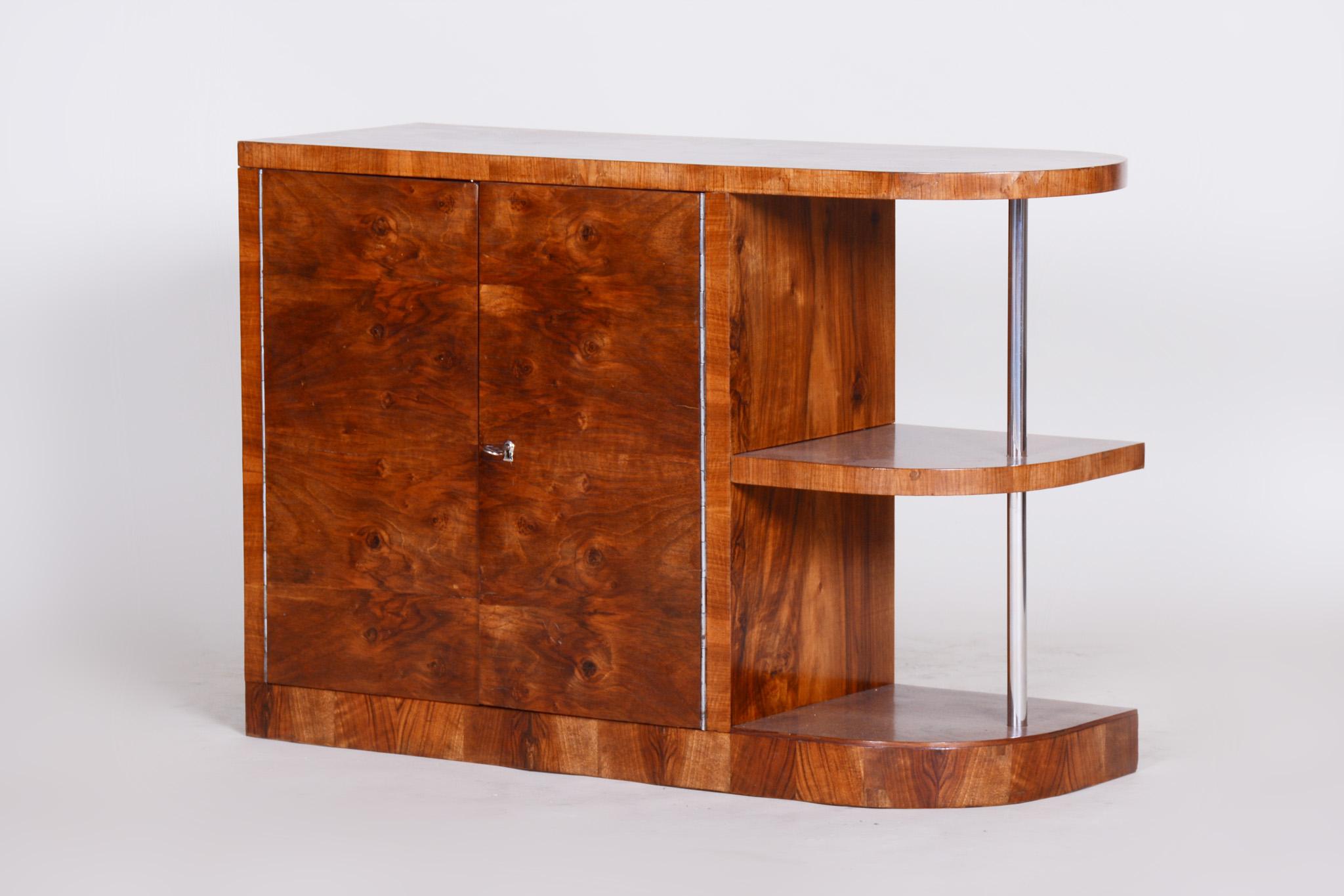 20th Century Brown Art Deco Walnut Cabinet, Chrome, 1930s, Completely Restored In Good Condition In Horomerice, CZ