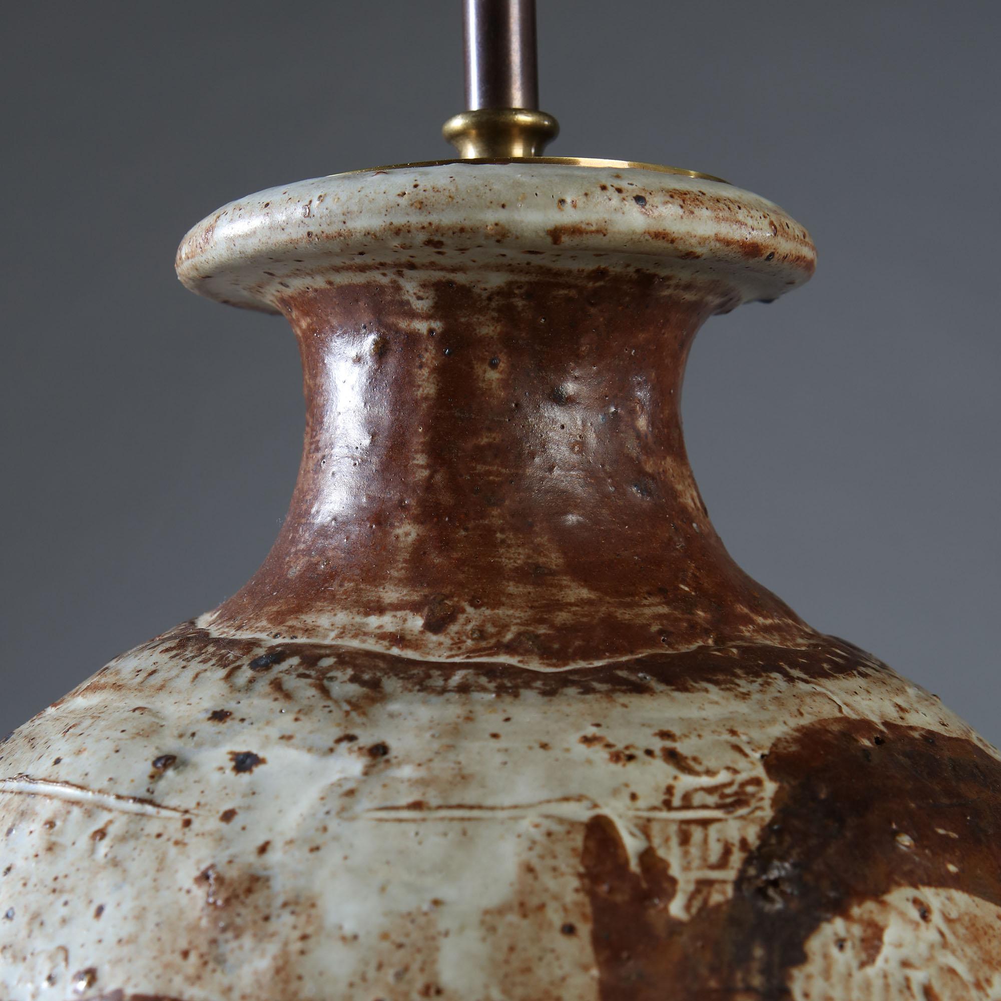English 20th Century Brown Art Pottery Vase as a Table Lamp, after Bernard Leach