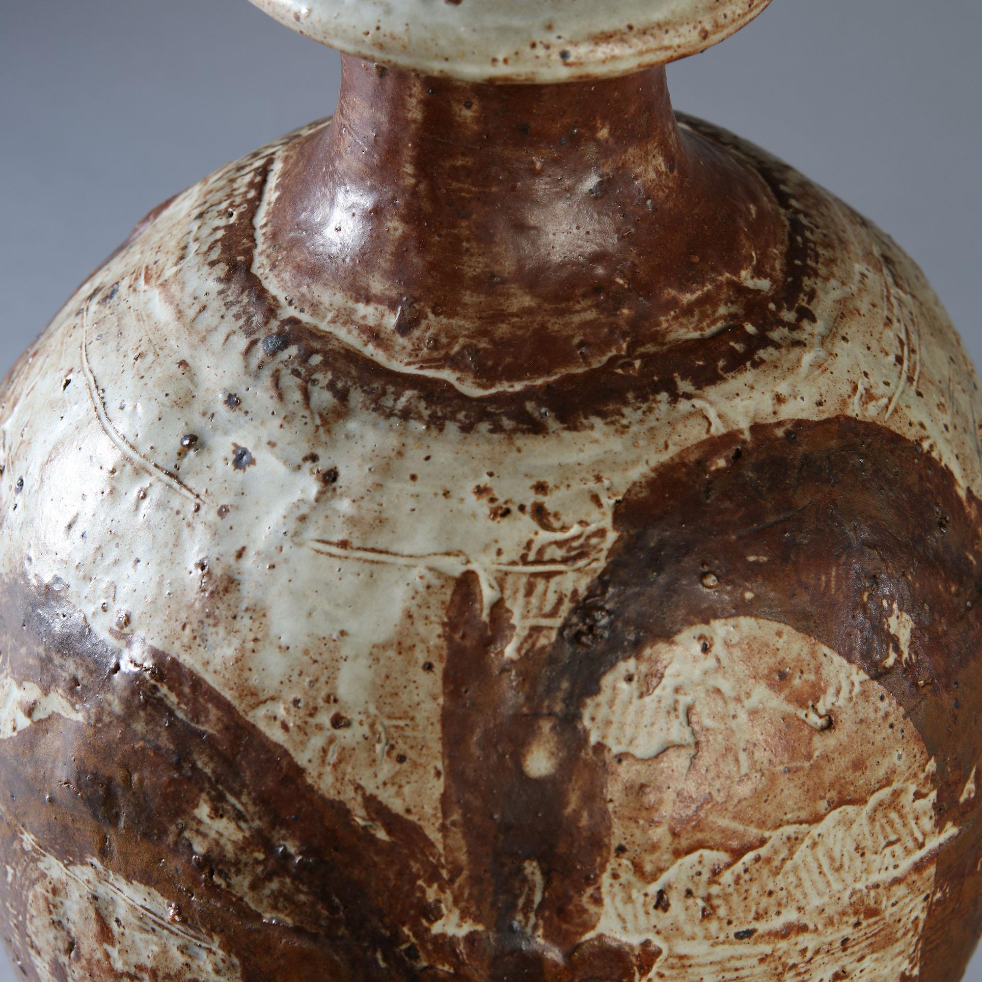 20th Century Brown Art Pottery Vase as a Table Lamp, after Bernard Leach In Good Condition In London, GB
