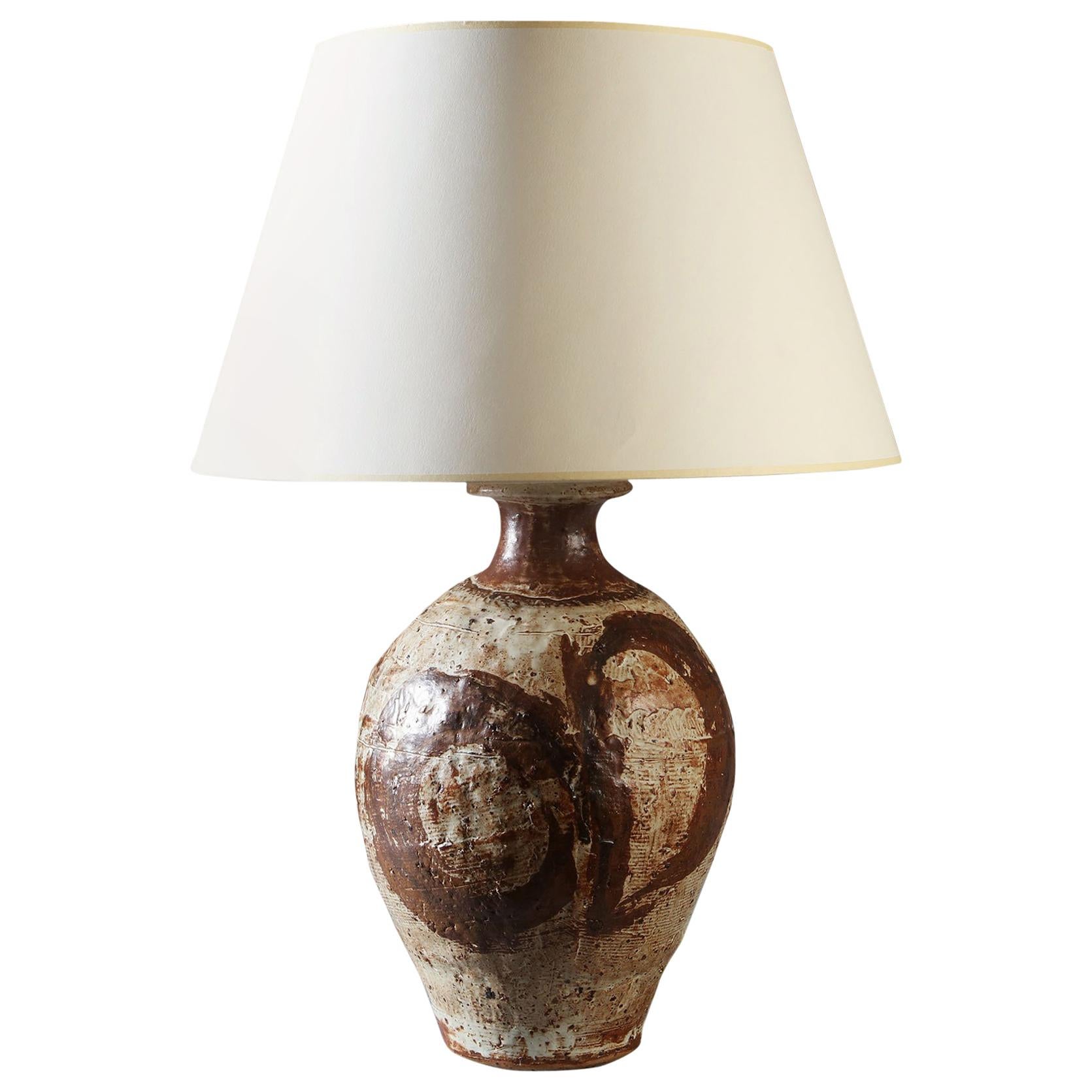 20th Century Brown Art Pottery Vase as a Table Lamp, after Bernard Leach