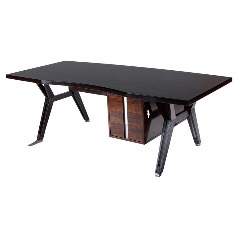 20th Century BrownBlack Italian Rosewood MIM Writing Table, Desk by